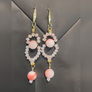 Handmade earrings , natural Stone, hooks gold cover , crystal beads